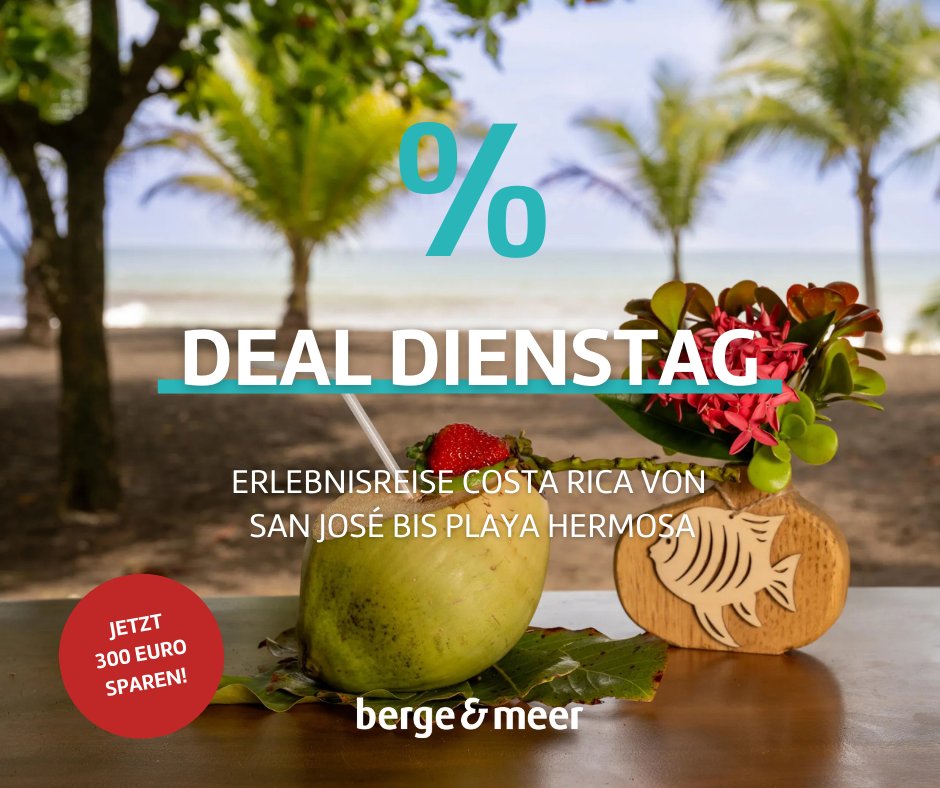 Costa Rica auf einer Erlebnisreise von San José bis Playa Hermosa kennenlernen und an ausgewählten Terminen 300 Euro pro Person sparen. 🇨🇷🏖️

➡️berge-meer.de/A5R003

#costarica #südamerika #deal #dienstag