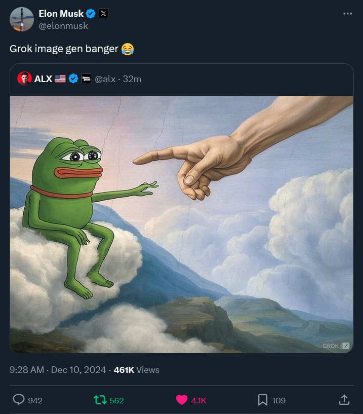 Plazma0x's tweet photo. ELON IS SCHIZO POSTING $PEPE https://t.co/KWnU1kCKoP
