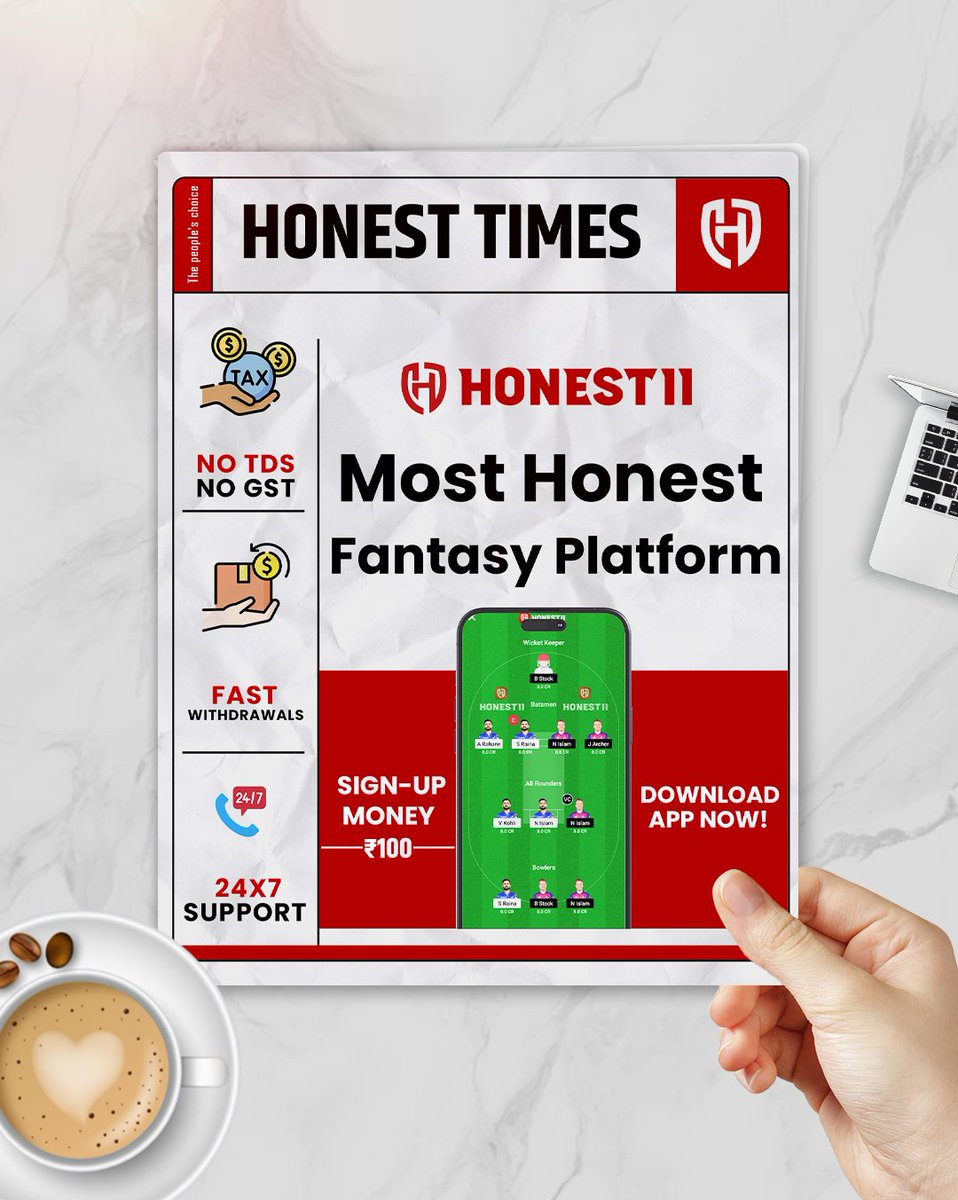 Honest11ofc's tweet photo. HONEST TIMES 📰 🗞

100% Tax Free App Honest11 🔥

Get 10%% Extra Real Cash 🤑 
On First Deposit 🥳 

Every Time 5% Extra Real Cash 💵
Just Transfer winnings into Deposit 

Download Honest11 Now👇🏻
https://t.co/8NzjKqesss

#fantasy #cricket #ipl #Honest11 #t20cricket https://t.co/4qhsCMLL4R