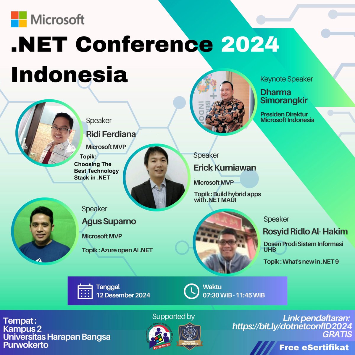 agussuparno's tweet photo. ✨ Save the Date!
Kami dengan bangga mengundang Anda untuk bergabung di .NET Conference Indonesia 2024, bagian dari rangkaian acara global yang diselenggarakan serentak di berbagai negara di dunia!
🗓️ Tanggal: Kamis, 12 Desember 2024
📍 Lokasi: Universitas Harapan Bangsa Pwt https://t.co/yN99RPO3gs