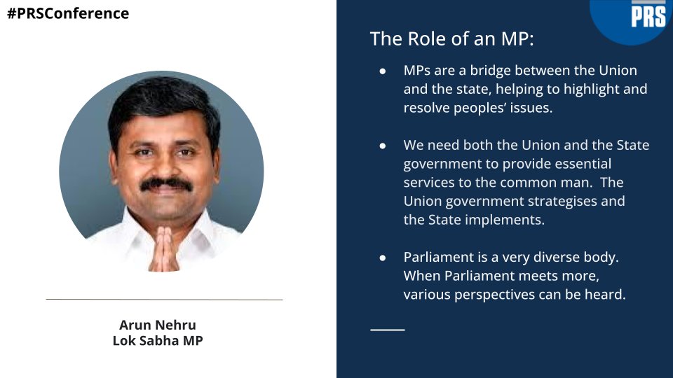 PRSLegislative's tweet photo. @ArunNehru_DMK @ArunNehru_DMK on the Role of an MP at #PRSConference https://t.co/i7kBK0hiS0