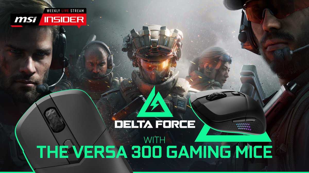 msigaming's tweet photo. #MSIInsider In this week's livestream, the MSI Insiders will show you all the ins and outs of the new VERSA 300 Series gaming mice and put them to the test in Delta Force. Tune in and join the giveaway! Learn more: https://t.co/HFdfiDgF5j https://t.co/4jfeV1ECSR