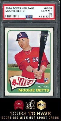 HR_cards's tweet photo. Mookie Betts ROOKIE 2014 Topps Heritage #H558 PSA 10 RC Red Sox LA Dodgers #ad #thehobby https://t.co/oyXruqE90r https://t.co/CdnJpdE36J