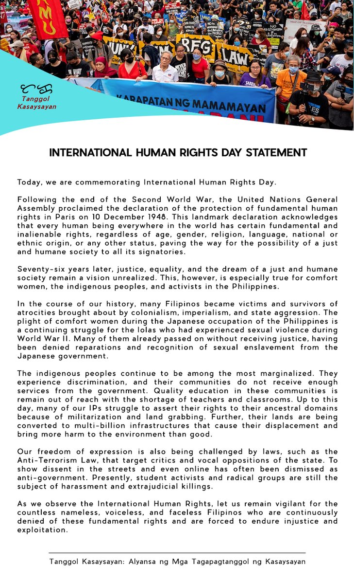 TanggolK's tweet photo. In the course of our history, many Filipinos became victims and survivors of atrocities brought about by colonialism, imperialism, and state aggression...
Our freedom of expression is also being challenged by laws, such as the Anti-Terrorism Law, that target critics... https://t.co/qM3pvQq07M