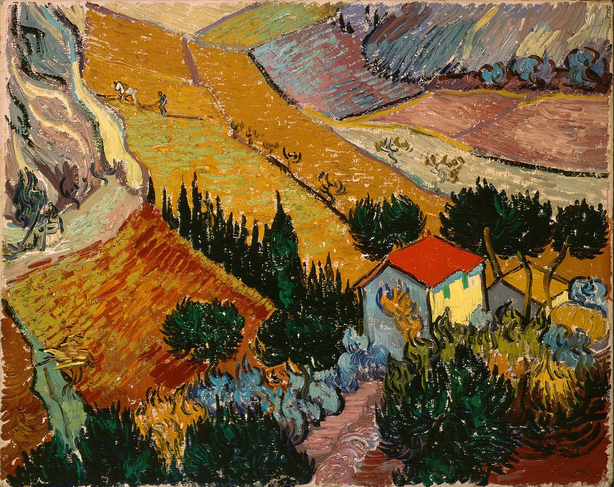 Landscape with House and Ploughman, 1889 #artbots #vangogh