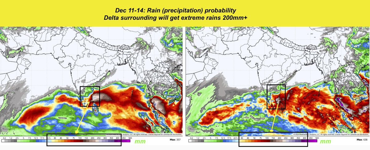 RainStorm_TN's tweet photo. Rains will start tonight or early tomorrow over #Delta region. #Nagai #karaikal #pattukottai #Tiruvarur #Kumbakonam #Sirkazi #Thanjavur in for Very heavy to extreme rains on Dec 11 & 12.
Flood hit zones: #Tiruvannamalai #Villupuram #Pondicherry likely to get heavy rains between Dec 11-14.
Dec 11-13: including #Chennai and suburbs will start seeing widespread rains, entire north coastal and interior Tamilnadu will be seeing heavy to very heavy rains.
Dec 12-14: Interiors west and south #Tamilnadu also in for heavy rains #Trichy #perambalur #Covai #karaikudi #Salem #Tiruppur #Erode #Madurai #Dindigul #Sivagangai #Pudukottai #Nilgiris #Ramnad and more.
This low will not become cyclone!