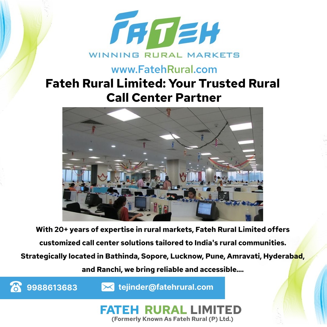 FatehLtd's tweet image. Fateh Rural Limited: Your Trusted Rural Call Center Partner

#RuralCallCenter #FatehRuralLimited #RuralSolutions #CustomerSupport #RuralDevelopment #CommunityOutreach #CallCenterServices #IndiaRuralMarkets #TailoredSolutions #TrustedPartner #RuralAdvertisement #Ruralmarketing