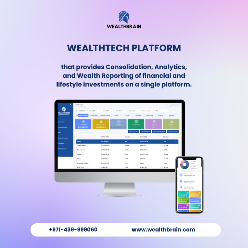 WealthBrain_'s tweet photo. Introducing our WealthTech Platform, designed to provide:
 ✔ Consolidation of all your financial and lifestyle investments
 ✔ Analytics for informed decision-making
 ✔ Wealth Reporting on a single, seamless platform
Access your portfolio anytime, anywhere with a user-friendly. https://t.co/61eFcxYkIb