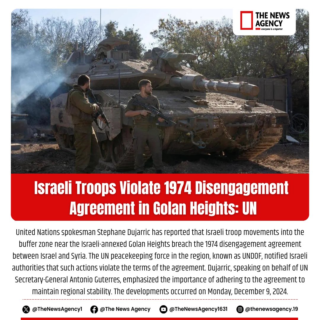 TheNewsAgency1's tweet photo. #Israel #Syria #GolanHeights #UNDOF #MiddleEastTensions #UNPeacekeeping #DisengagementAgreement #RegionalStability #BreakingNews #InternationalRelations #BigBreaking #UNResolution #IsraeliDefenceForces
@Idf @UN @Netanyahu @Potus @realDonaldTrump https://t.co/eg2tmPukew