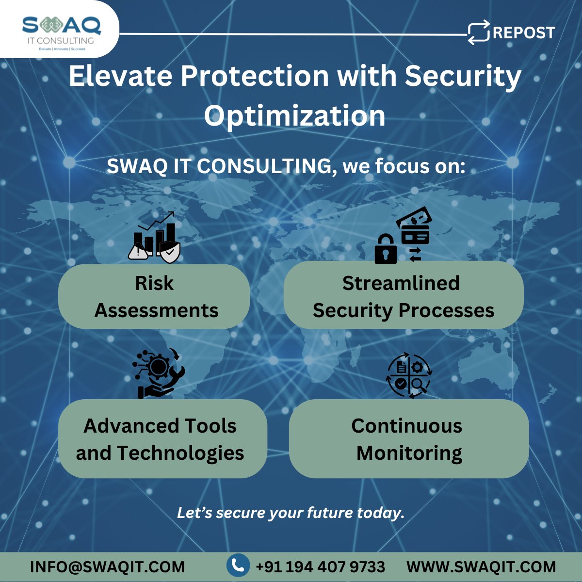 SwaqIt's tweet photo. Strengthen your defenses and build trust with a security strategy designed to adapt and grow with your business.
  📩 Let’s secure your future today.  #SecurityOptimization #CyberDefense #ITSecurity #RiskManagement #BusinessResilience https://t.co/LATuCoPaSy