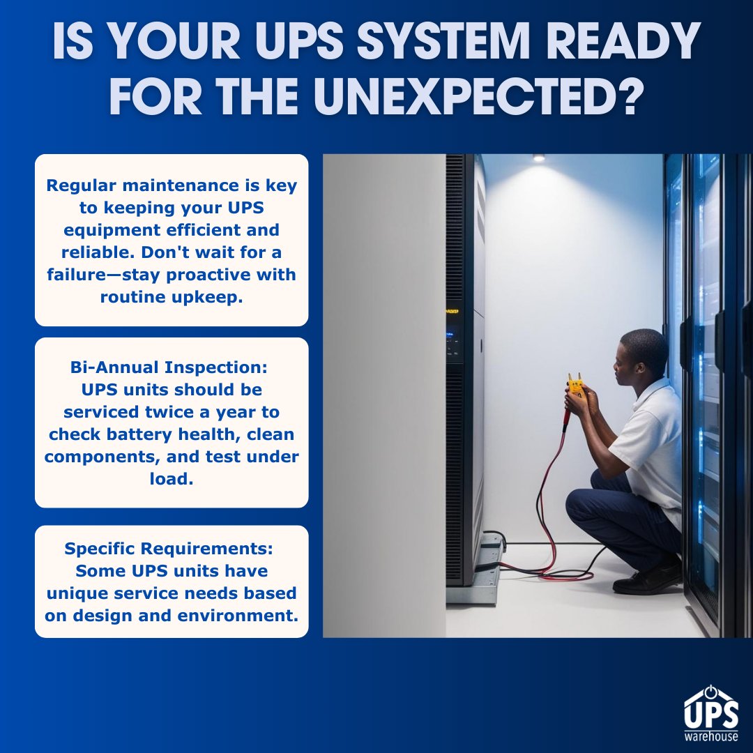 ups_warehouse's tweet photo. IS YOUR UPS SYSTEM READY FOR THE UNEXPECTED?
Regular maintenance is key to keeping your UPS equipment efficient and reliable.
https://t.co/sglMYdPAnA
#UPSpowersupply #ups #UpsWarehouse #upssystems #UPSMaintenance #upswarranty #upsinspection #UPSInstallation https://t.co/MxitrAAsqz