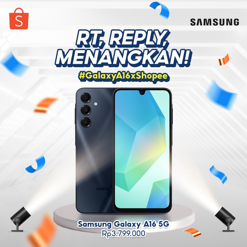 ShopeeID's tweet photo. ✨ GIVEAWAY Samsung Galaxy A16 5G ✨

Hari ini mimin &amp; Samsung mau GIVEAWAY Samsung A16 5G senilai 3,7JT++ nih, mau?

Caranya:
- FOLLOW @ShopeeID
- RT tweet ini
- KLIK banner di bawah ini
- REPLY fitur favorit-mu di Galaxy A16 5G + hashtag  #GalaxyA16xShopee

GOOD LUCK 🧡