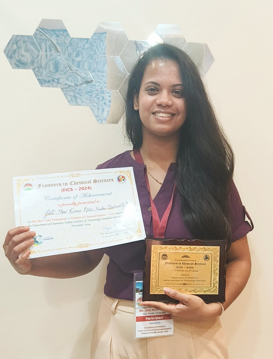 Chemistry, Shiv Nadar Institution of Eminence (@snuchemistry) on Twitter photo Ms. Jinti from Prof. <a href="/bappagole/">Bappaditya Gole</a> lab has been awarded one of the best poster awards at the Frontiers in Chemical Sciences (FICS) 2024 conference organized by IIT Guwahati. Congrats! Ms. Jinti from Prof. <a href="/bappagole/">Bappaditya Gole</a> lab has been awarded one of the best poster awards at the Frontiers in Chemical Sciences (FICS) 2024 conference organized by IIT Guwahati. Congrats!