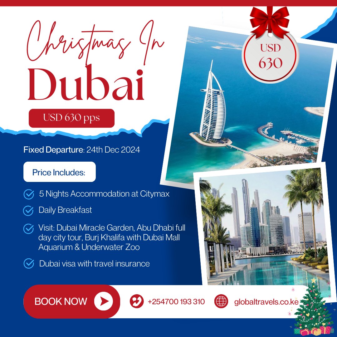 globalconnect89's tweet photo. Christmas in Dubai!!
Fixed departure: 24th December. 
Stay 5 nights at Citymax, with daily breakfast.
Visit: Major attractions in Dubai
Cost : USD 630.00 per person sharing
Book Now: 0700 193310
Visit: https://t.co/D1ZqpLkm1A https://t.co/9IMizEklV9