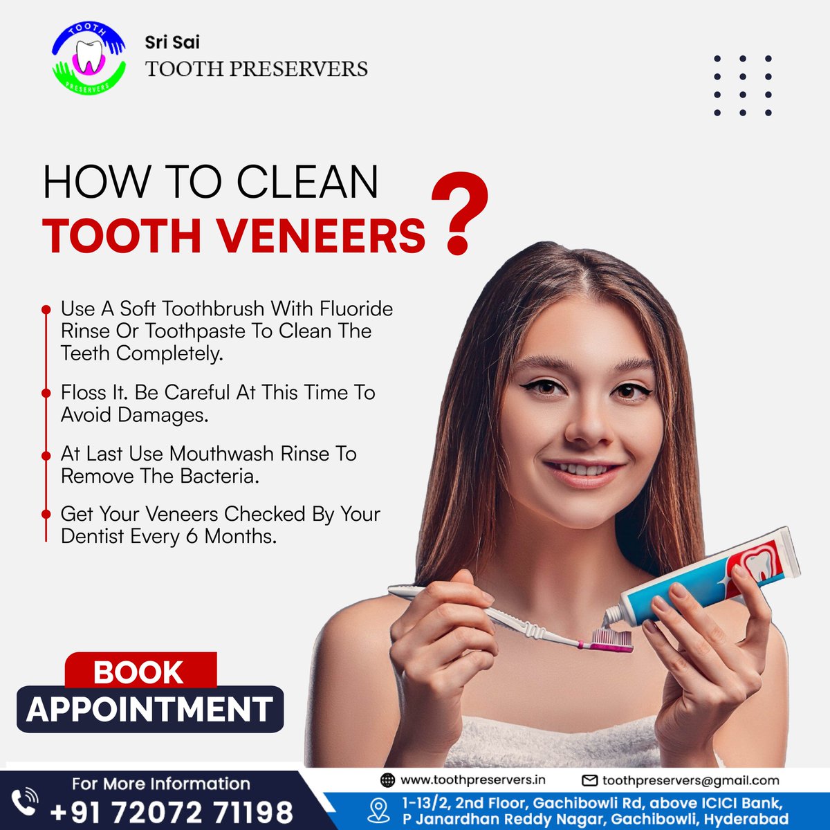 toothpreservers's tweet image. Keep Your Veneers Sparkling!
Use a soft toothbrush with fluoride toothpaste, floss gently, and finish with mouthwash for a fresh, healthy smile. Don’t forget to visit your dentist every 6 months to keep your veneers in top shape. 🦷

#toothveneers #dentisttips #fluoridetoothpaste