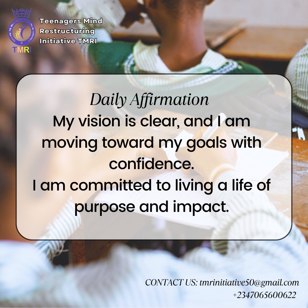 tmrinitiative's tweet photo. Hey Teen!
Stay Positive in thoughts. Be purpose-driven. Take action today!
#TMRI #PositiveAffirmations❤
#GlobalImpact #Restructuring #MindRestructuring #Mentorship #Youth #teenagers https://t.co/HajLcBZ7LU