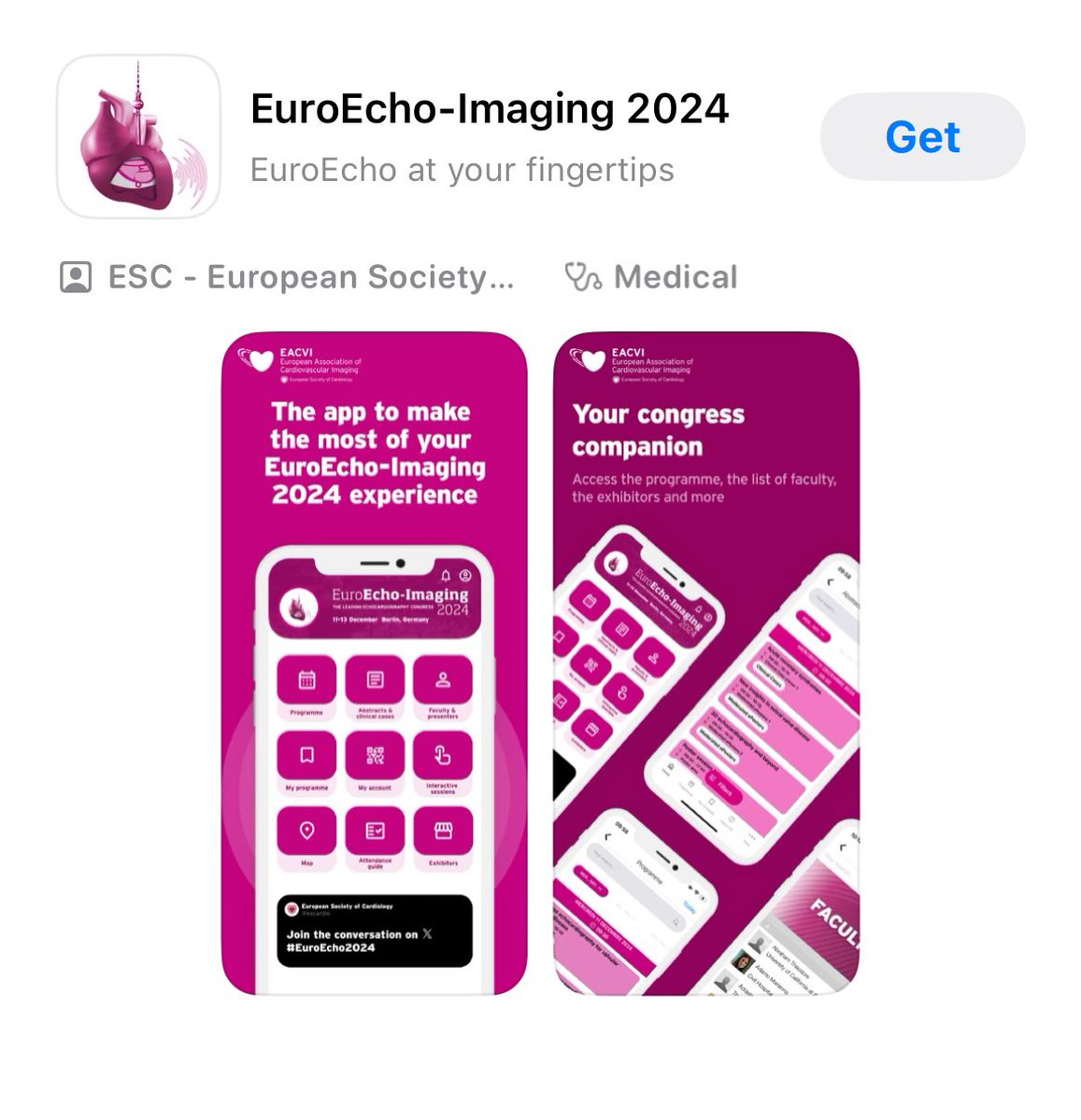 EACVI President (@eacvipresident) on Twitter photo Are you ready for #EuroEcho2024 💫✨
Download the app 👇and plan your personalised the programme.
<a href="/denisamuraru/">Denisa Muraru</a> <a href="/VDelgadoGarcia/">Victoria Delgado</a> <a href="/NAjmoneMarsan/">Nina Ajmone Marsan</a> <a href="/leylaelifsade/">LEYLA ELIF SADE</a> <a href="/Cosyns/">Cosyns Bernard</a> <a href="/DonalErwan/">Donal</a> <a href="/lpbadano/">Luigi</a> <a href="/ThorEdvardsen/">Thor Edvardsen</a> <a href="/ClementA25/">Alexandra Clement</a> <a href="/AnnaKateBarton/">Anna Kate Barton</a> <a href="/AugustinCoisne/">Augustin Coisne</a> <a href="/rafavidalperez/">rafavidalperez</a> <a href="/TomazP3/">Tomaz Podlesnikar</a> Are you ready for #EuroEcho2024 💫✨
Download the app 👇and plan your personalised the programme.
<a href="/denisamuraru/">Denisa Muraru</a> <a href="/VDelgadoGarcia/">Victoria Delgado</a> <a href="/NAjmoneMarsan/">Nina Ajmone Marsan</a> <a href="/leylaelifsade/">LEYLA ELIF SADE</a> <a href="/Cosyns/">Cosyns Bernard</a> <a href="/DonalErwan/">Donal</a> <a href="/lpbadano/">Luigi</a> <a href="/ThorEdvardsen/">Thor Edvardsen</a> <a href="/ClementA25/">Alexandra Clement</a> <a href="/AnnaKateBarton/">Anna Kate Barton</a> <a href="/AugustinCoisne/">Augustin Coisne</a> <a href="/rafavidalperez/">rafavidalperez</a> <a href="/TomazP3/">Tomaz Podlesnikar</a>