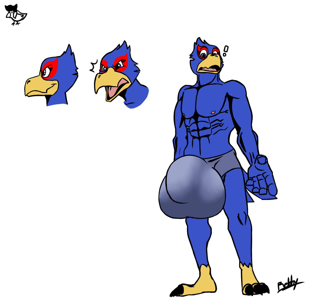Oh and on top of the previous doodles, since I know
<a href="/togepi1125/">Togepi1125</a> likes his Falco buff, well, I needed to do some anatomy practice anyway, so why not with him? Also yeah, with bigger muscles came a  bigger cock and sack~