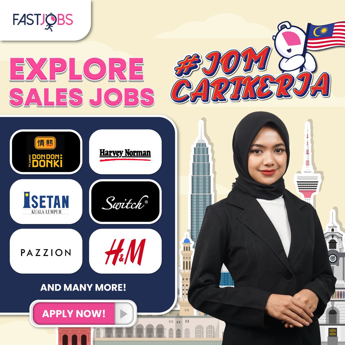 FastJobsMY's tweet photo. Check out these Top Sales Brands across Malaysia!
- Don Don Donki https://t.co/ruB5G2WLsh
- Harvey Norman https://t.co/PVgzngILHu
- Isetan of Japan https://t.co/UqkBlPKj82
- Switch https://t.co/5YFPucFElD
And more! Apply now with FastJobs! #JomCariKerja #HiringNow #FastJobs https://t.co/CquTiP9C6z