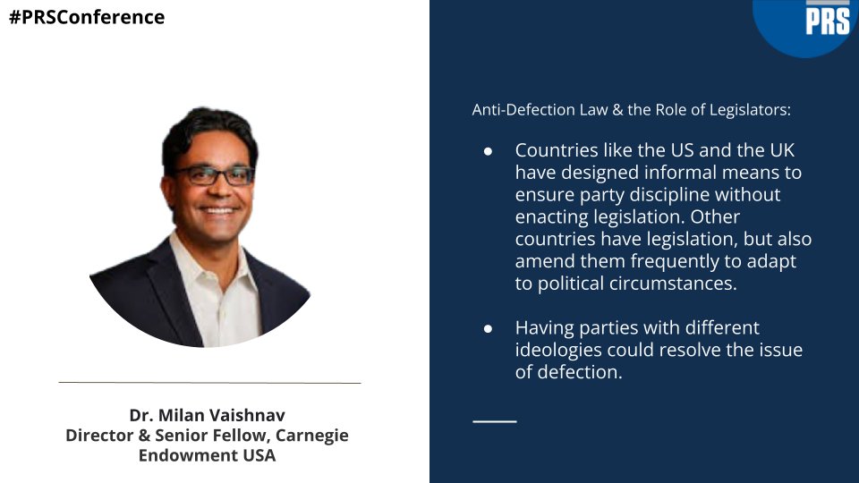 PRSLegislative's tweet photo. @MilanV on the Impact of the Anti-Defection Law on the Role of Legislators at #PRSConference https://t.co/jMBcxBRJRv