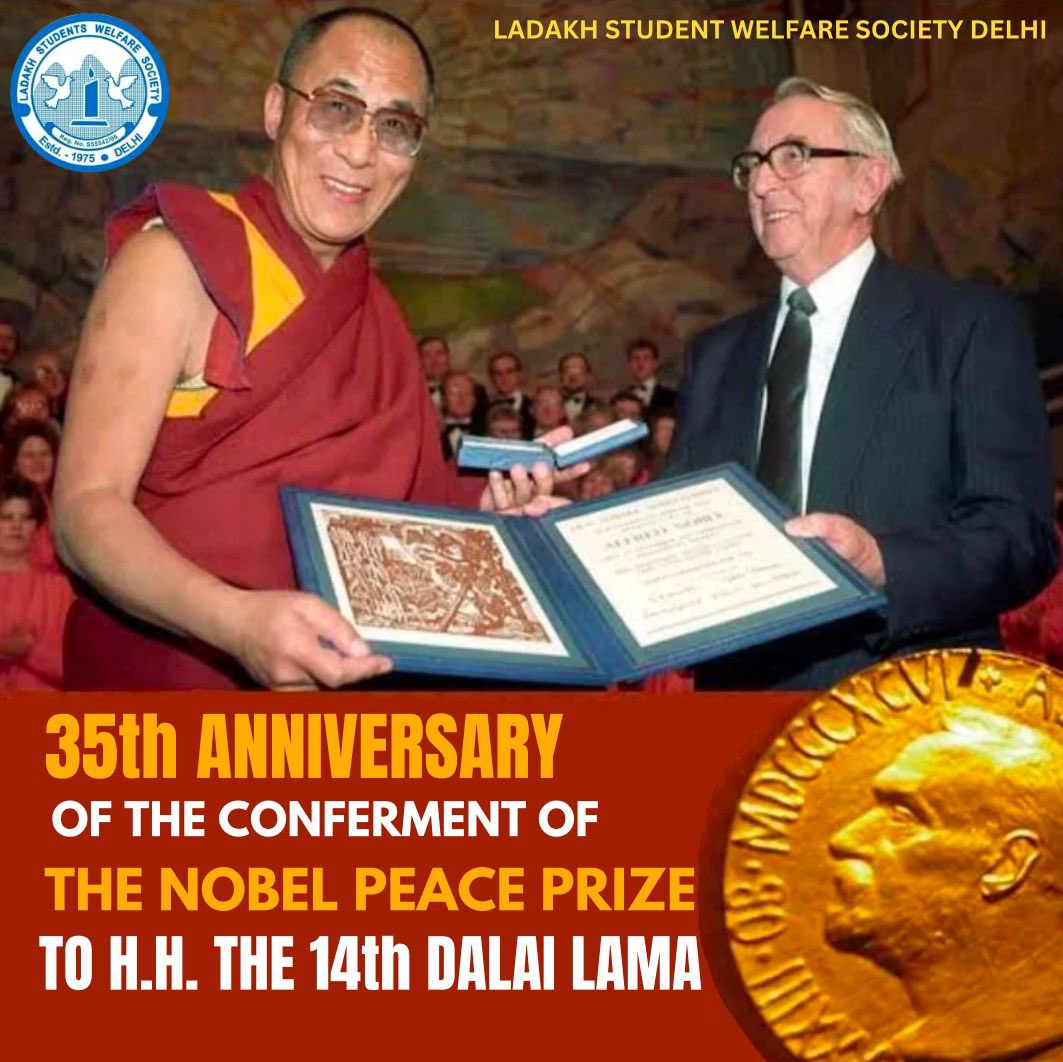 Ladakh Students Welfare Society Delhi (@lswsd) on Twitter photo Celebrating 35 years since His Holiness the 14th Dalai Lama received the Nobel Peace Prize! We honor his unwavering commitment to peace, compassion, and harmony. May his teachings continue to inspire us all, and we wish him a long, healthy life. #lswsd Celebrating 35 years since His Holiness the 14th Dalai Lama received the Nobel Peace Prize! We honor his unwavering commitment to peace, compassion, and harmony. May his teachings continue to inspire us all, and we wish him a long, healthy life. #lswsd