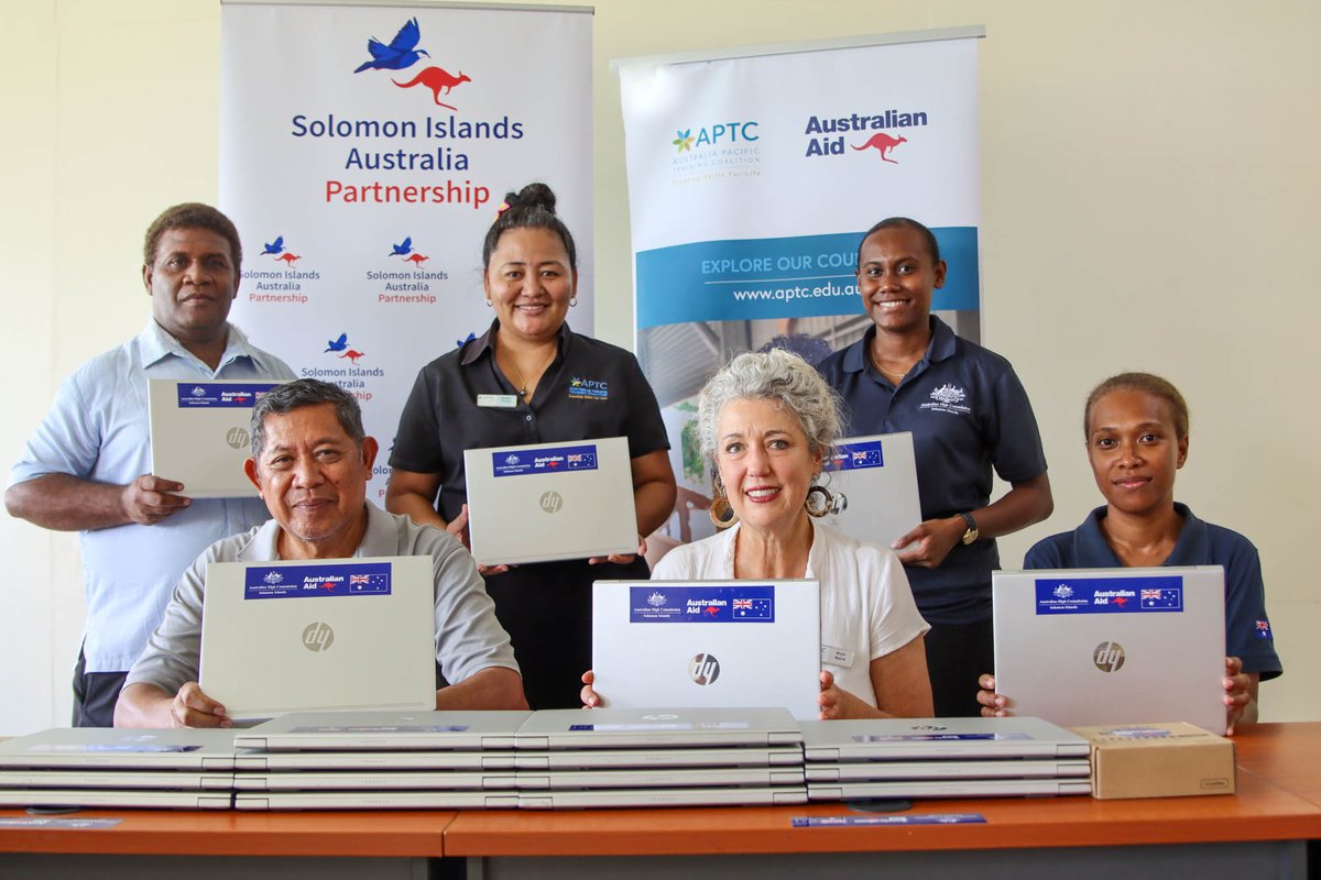 aptcpacific's tweet photo. #APTC supported Don Bosco Technical Institute in the Solomon Islands🇸🇧 with training equipment from Australia🇦🇺 to boost #TVET. 🛠️💻 This includes laptops, desks + tools to enhance learning facilities &amp; empower 🇸🇧 youth with vital employability skills. 
🔗https://t.co/sCjezIZyVr https://t.co/IpioZYG8AO