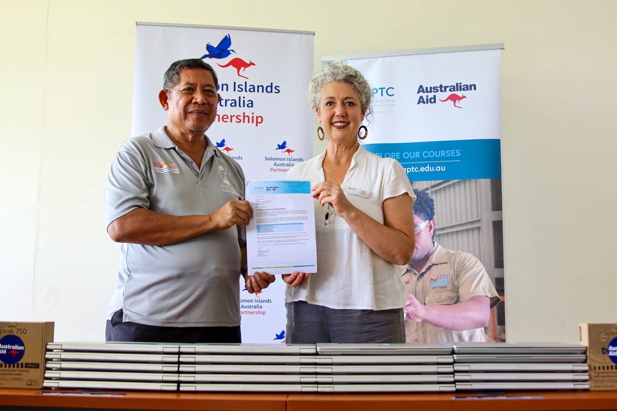 aptcpacific's tweet photo. #APTC supported Don Bosco Technical Institute in the Solomon Islands🇸🇧 with training equipment from Australia🇦🇺 to boost #TVET. 🛠️💻 This includes laptops, desks + tools to enhance learning facilities &amp; empower 🇸🇧 youth with vital employability skills. 
🔗https://t.co/sCjezIZyVr https://t.co/IpioZYG8AO