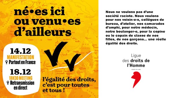 Appel à mobilisation de la LDH
Né-e-s ici ou venu-e-s d’ailleurs, l’égalité des droits, c’est pour toutes et tous !
urlr.me/8ZcEXz