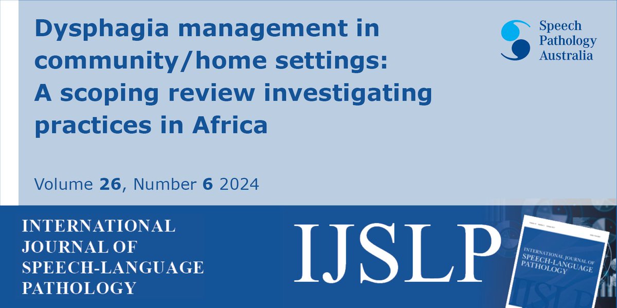International Journal of Speech-Language Pathology (@ijslp) on Twitter photo Mark Jayes, Vuledzani Madima, <a href="/jemarshall13/">Julie Marshall</a> & <a href="/mershen1/">Mershen Pillay</a> 's paper: "Dysphagia management in community/home settings: A scoping review investigating practices in Africa" in Vol 26, 6, <a href="/IJSLP/">International Journal of Speech-Language Pathology</a> tandfonline.com/doi/full/10.10… Mark Jayes, Vuledzani Madima, <a href="/jemarshall13/">Julie Marshall</a> & <a href="/mershen1/">Mershen Pillay</a> 's paper: "Dysphagia management in community/home settings: A scoping review investigating practices in Africa" in Vol 26, 6, <a href="/IJSLP/">International Journal of Speech-Language Pathology</a> tandfonline.com/doi/full/10.10…