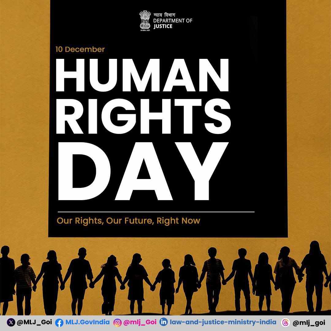 MLJ_GoI's tweet image. On Human Rights Day, Department of Justice reaffirms its commitment to protecting rights, ensuring equality, and upholding the dignity of every individual. Together, let’s stand for justice and humanity. #DoJ #HRD #HumanRightsDay