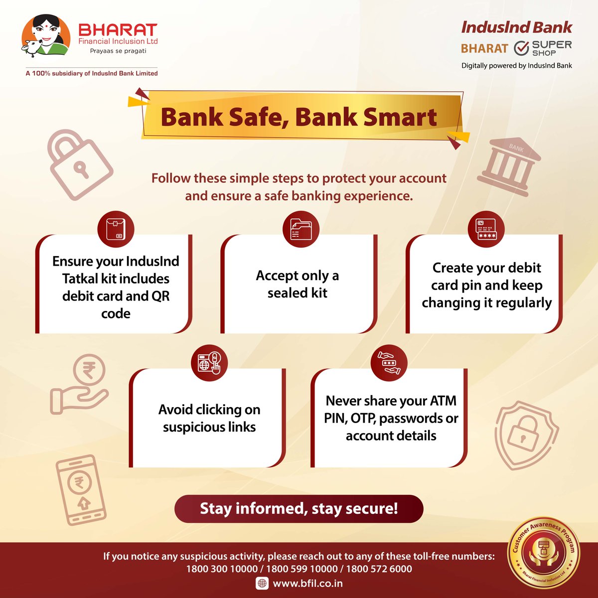 mybfil's tweet photo. Simple Steps for a Secure Banking Experience.
Protect your account by following these essential tips and bank with confidence. Stay informed, stay secure.
#JaankaariMeinHaiSamajhdaari #BankSecure #FinancialLiteracy #MyBFIL #IndusIndBank https://t.co/FKXi5lTX28