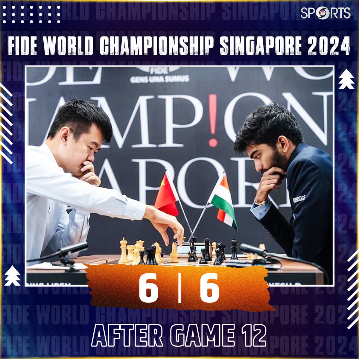 ddsportschannel's tweet image. 🎯 Ding strikes back!

After a blunder in Game 11, Ding Liren delivers a near-perfect performance in Game 12, leveling the World Chess Championship at 6-6 against India’s D Gukesh.

Two games left. Who will claim the crown? 👑

#WorldChess2024 #DingLiren #Gukesh…
