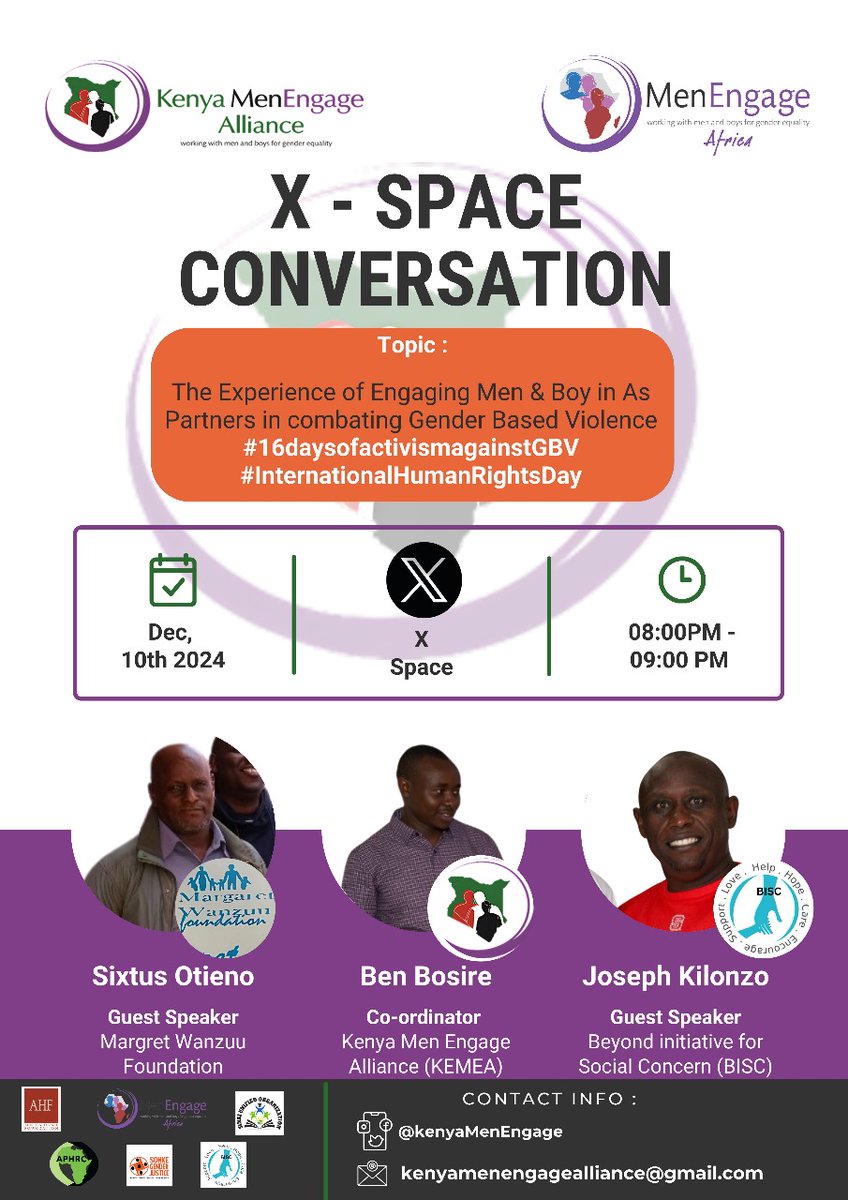 benbosire10's tweet photo. Today marks the finale of the #16DaysOfActivismAgainstGBV on #InternationalHumanRightsDay! 🌍✨ Join us for an impactful conversation on "The Experience of Engaging Men & Boys as Partners in #EndGBV".
#EngagingMen #EndGBV #HumanRightsDay #PositiveMasculinity @KenyaMenEngage https://t.co/wPAbdZUq7g