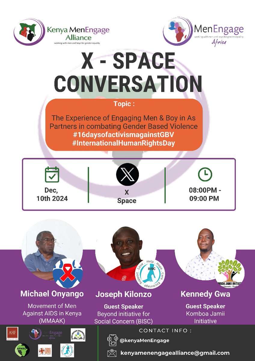 benbosire10's tweet photo. Today marks the finale of the #16DaysOfActivismAgainstGBV on #InternationalHumanRightsDay! 🌍✨ Join us for an impactful conversation on "The Experience of Engaging Men & Boys as Partners in #EndGBV".
#EngagingMen #EndGBV #HumanRightsDay #PositiveMasculinity @KenyaMenEngage https://t.co/wPAbdZUq7g