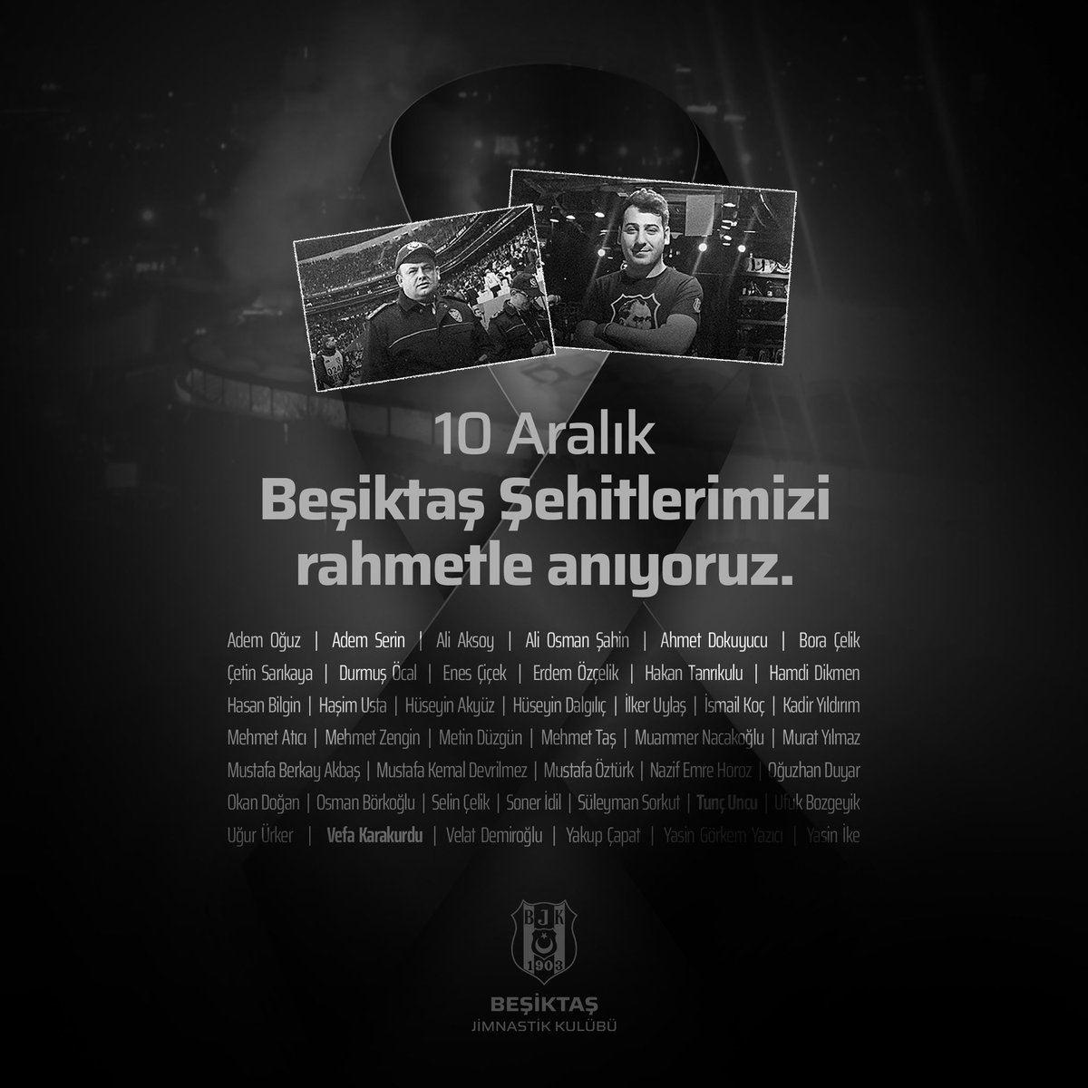 10 Aralık 2016 tarihinde Tüpraş Stadyumu yakınında meydana gelen hain terör saldırısının 8. yılında tüm şehitlerimizi saygıyla ve rahmetle anıyoruz.  

Sizleri unutmadık, unutmayacağız!
#SadeceBeşiktaş
