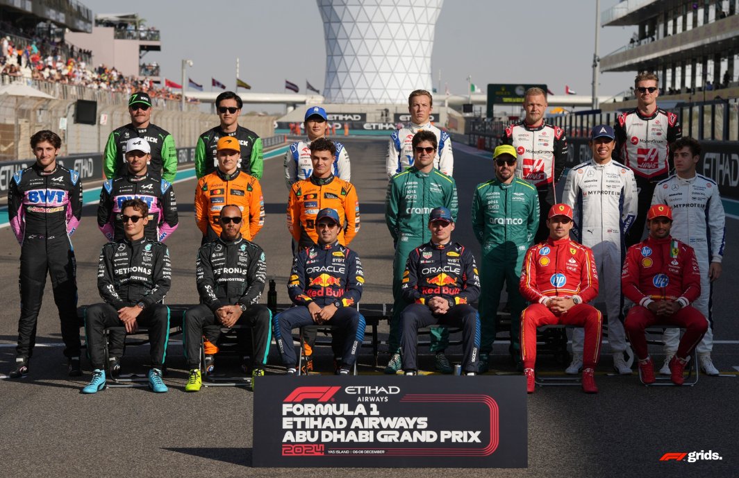 F1gridx's tweet photo. "Your 2024 Formula 1 grid at the season's end! 🏁🔥 

Get ready for the new chapter as teams gear up for 2025. Who’s your pick for next year’s season? 

#F1 #Formula1 #EndOfSeason #GridUpdate" https://t.co/rL6HVVEAJY