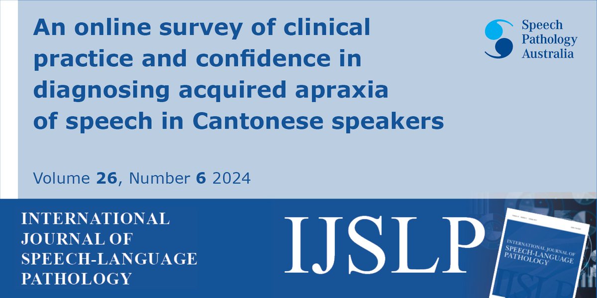 Our final paper now published in Vol 26, Issue 6, <a href="/IJSLP/">International Journal of Speech-Language Pathology</a> "An online survey of clinical practice and confidence in diagnosing acquired apraxia of speech in Cantonese speakers" by <a href="/eddychwong/">Eddy Wong @eddychwong@nerdculture.de</a> , Min Ney Wong &amp; Tiffany On Kiu Wong tandfonline.com/doi/full/10.10…