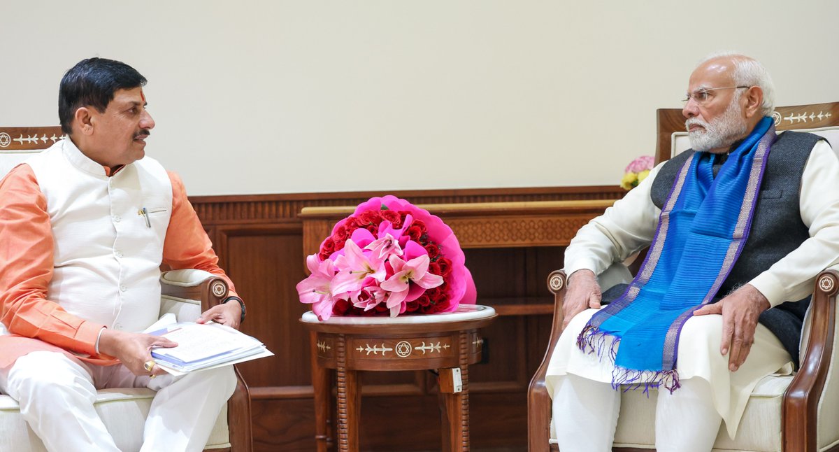PMOIndia's tweet image. Chief Minister of Madhya Pradesh, Shri @DrMohanYadav51, met Prime Minister @narendramodi.

@CMMadhyaPradesh