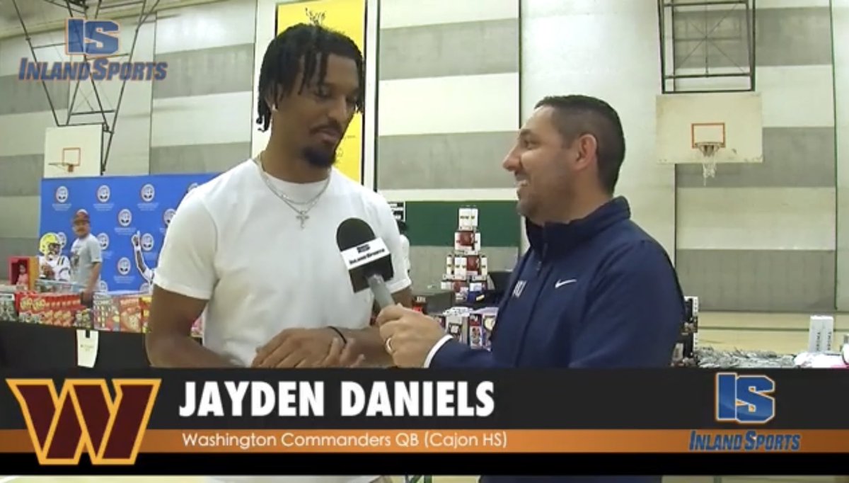 SportswithPep's tweet photo. 🏈 Look for Commanders QB Jayden Daniels (@JayD__5 ) this week on the @Inland_Sports Show!
📺 The show is LIVE & Amplified at 7:05pm on Wednesday.
#ThatKid
@cajonfootball https://t.co/tvYTodr7wO
