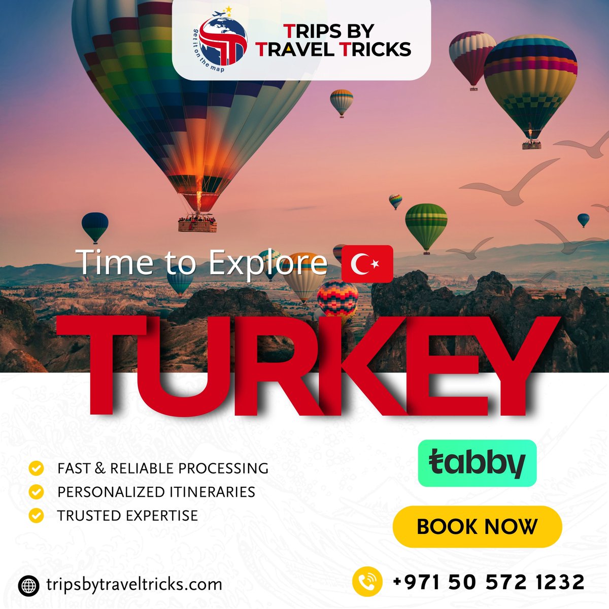 tripsbyTT's tweet photo. 🌍 Time to Explore Turkey! 🇹🇷

📞 Contact us: +971 50 572 1232
💻 Visit: https://t.co/vD5eK2F4KO
Experience Turkey like never before! 🚀
#TripsByTravelTricks #TravelTurkey #ExploreTurkey #TurkeyAdventures #HotAirBalloons #TravelWithExperts https://t.co/Z19Vwd80zC