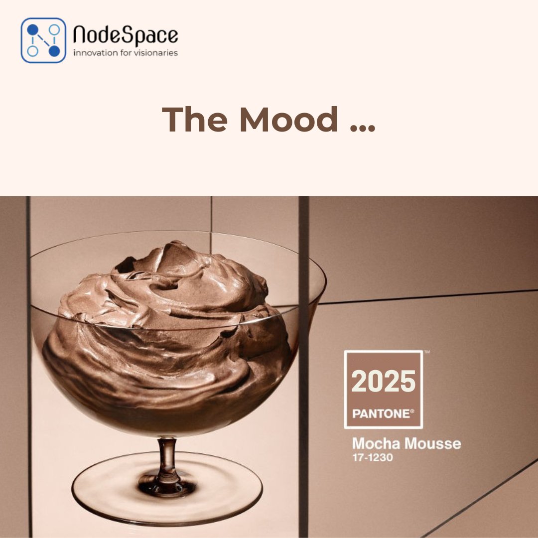 NSInnventiveLab's tweet photo. The mood for 2025 is already set with Pantone 17-1230 Mocha Mousse, the Color of the Year. This rich, comforting brown, inspired by chocolate and coffee, envelops us in warmth, coziness, and nourishment.

#Nodespace #pantone #coloroftheyear  #mochamousse #mood https://t.co/cUnj40XNHi