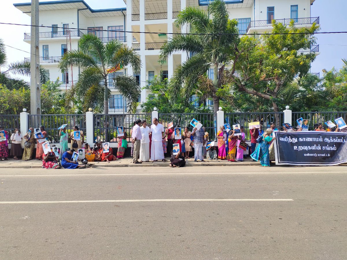 uthayashalin's tweet photo. On #HumanRightsDay, families of the forcibly disappeared staged protests across the North-East. In Mannar, TNPF leader and MP @GGPonnambalam joined the demonstrations, standing in solidarity with their demands. #DisappearedSL https://t.co/l0L5fLQPm4