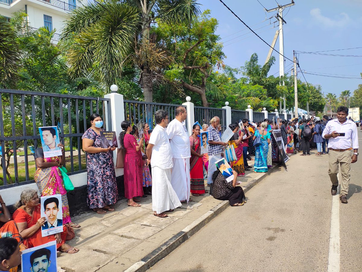 uthayashalin's tweet photo. On #HumanRightsDay, families of the forcibly disappeared staged protests across the North-East. In Mannar, TNPF leader and MP @GGPonnambalam joined the demonstrations, standing in solidarity with their demands. #DisappearedSL https://t.co/l0L5fLQPm4