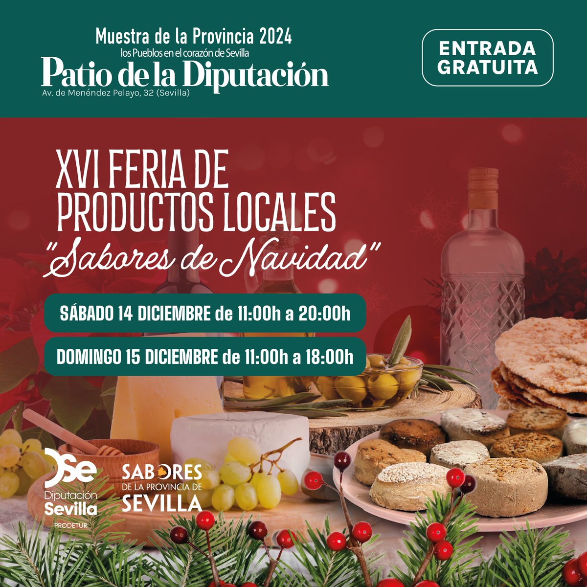 SaboresSevilla's tweet photo. 🎄 ¡La Navidad llega al patio de la Diputación de Sevilla!

🎊 Sábado 14 y domingo 15 diciembre: disfruta de los sabores tradicionales de esta época que traerán los pueblos de nuestra provincia.

⭐ Talleres, cocina en vivo, ¡villancicos y zambomba flamenca! #VenteAlPatio https://t.co/SHM5qPfX2j