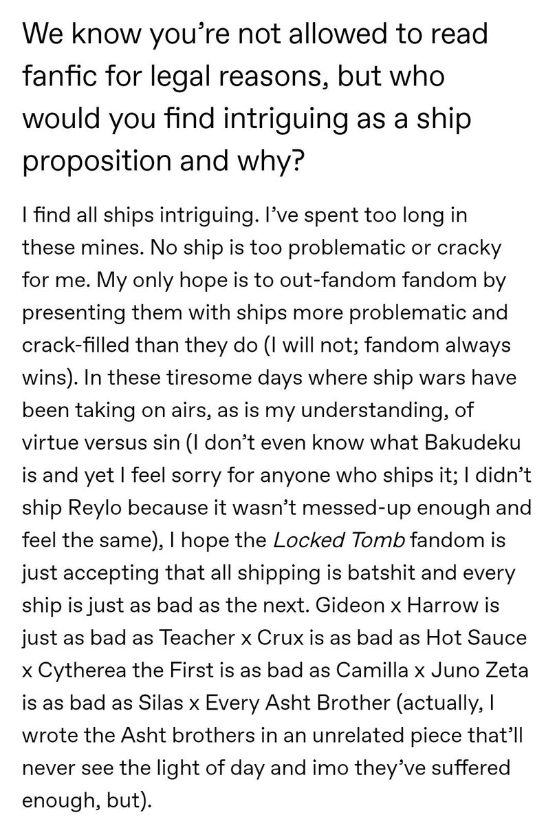 gioomaria's tweet photo. I would like to once again direct everyone’s attention to my favorite Tamsyn Muir quote and also go read The Locked Tomb for the toxic yuri of all time https://t.co/B89IKF1x38