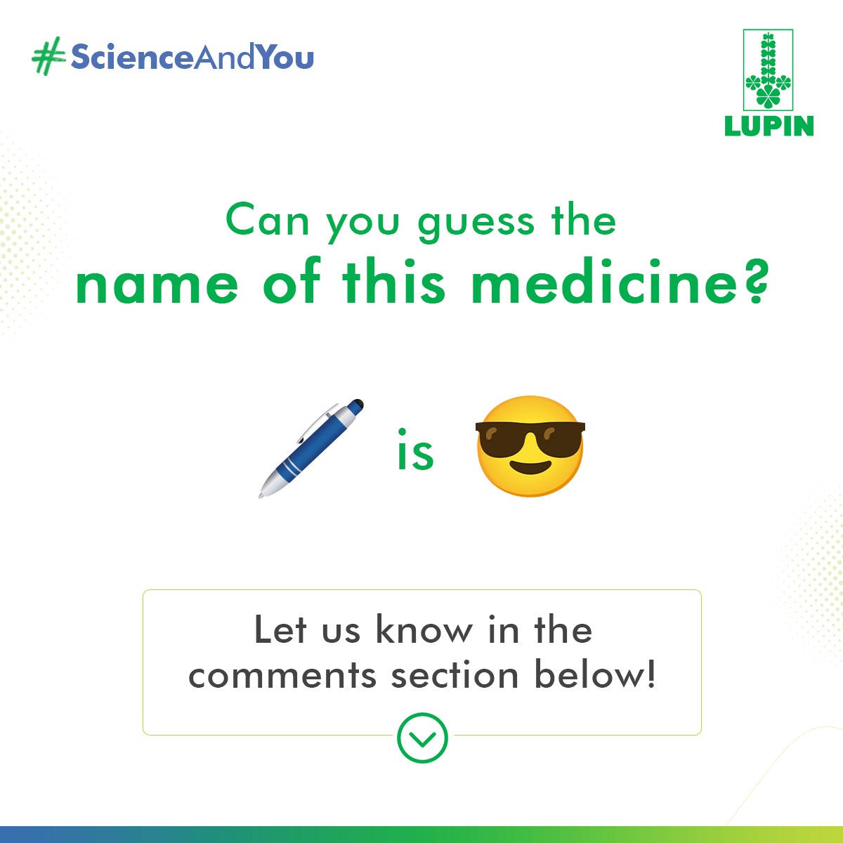 LupinGlobal's tweet photo. #ScienceAndYou: Test your knowledge!
This medicine helps treat bacterial infections like throat, ear, and urinary infections.
#Lupin #GuessTheName #DoYouKnow #Quiz #Medicine https://t.co/8syKeunkBD