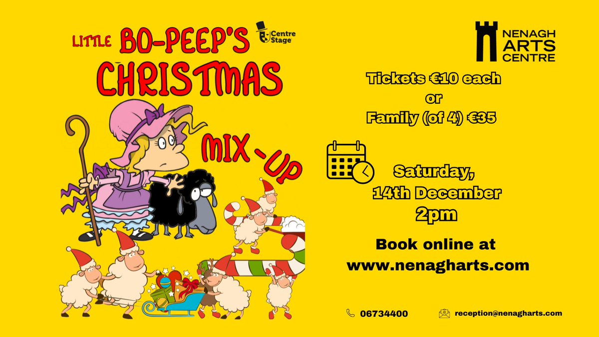 Join us this Saturday 14th at 2pm for Little Bo-Peep's Christmas Mix-up Panto. Nenagh is going to be buzzing with Christmas events all day, and what better way to start it off than helping Bo-Peep find her missing sheep! Help keep Santa warm and bring Christmas to the whole world
