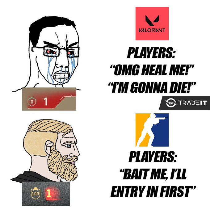 tradeit_gg's tweet photo. Valorant vs CS2 players when they're low https://t.co/Xpsxz6LDpZ