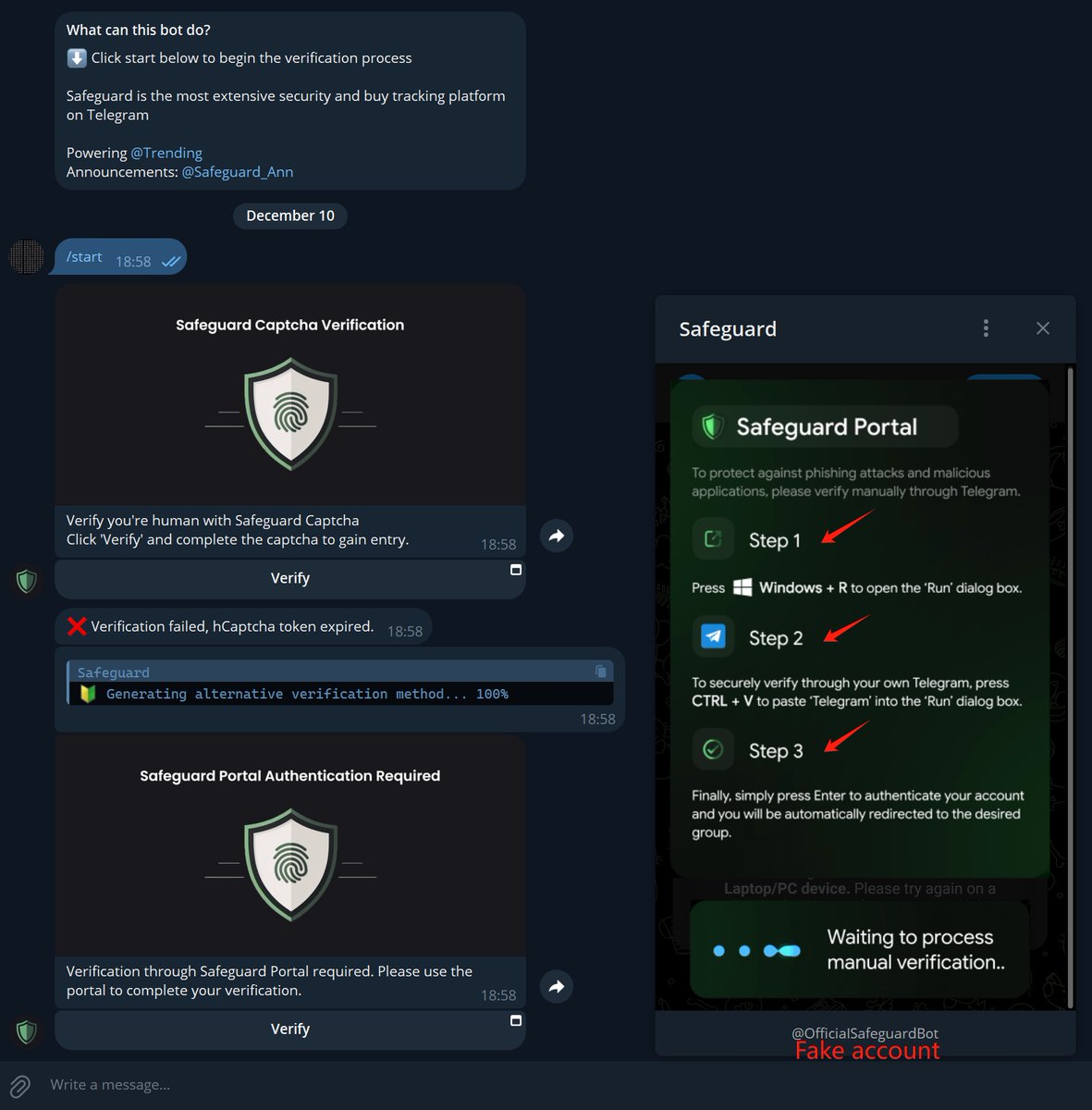 evilcos's tweet image. 最近不少人中招的 Telegram Safeguard 骗局，这骗局分两种，一种是往你电脑植入木马，另一种是黑走你的 Telegram 账号（引诱你输入手机号或扫二维码，然后 Login code，Two-Step Verification 密码，这种没什么好说的，你就不应该给出这些，任何时候都不应该...）。…