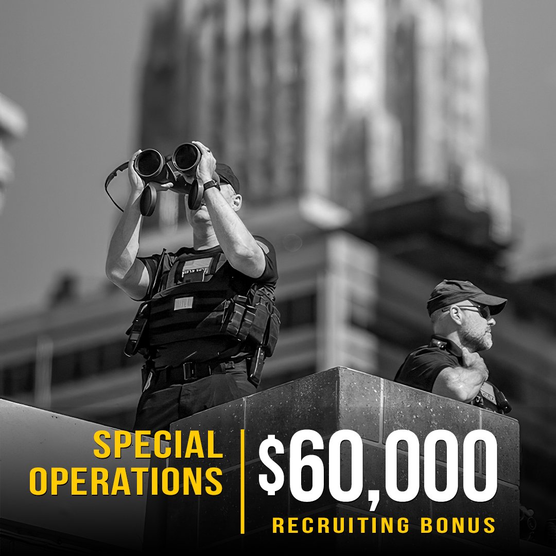 SecretService's tweet photo. The Secret Service is offering new hires recruiting bonuses!
Join our Special Operations Division for a $60K bonus, or qualify for bonuses in the Uniformed Division or as a Special Agent.
Learn more: https://t.co/IvXattEV3i
#BeTomorrowsSecretService https://t.co/18mEQ0gsIf